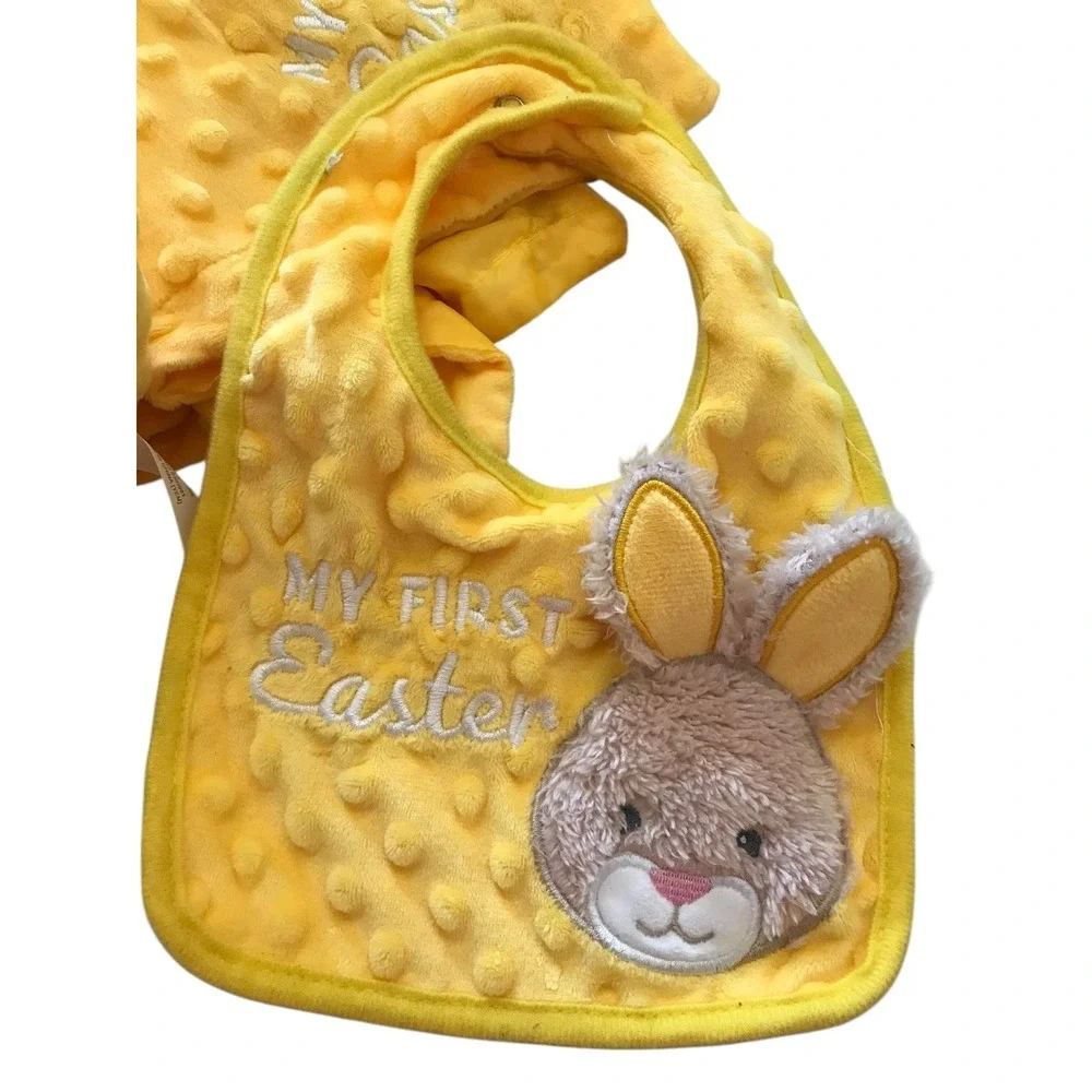 MTY Yellow Bunny Lovey‎ Security Blanket Baby Plush Minky Dot Rattle Easter